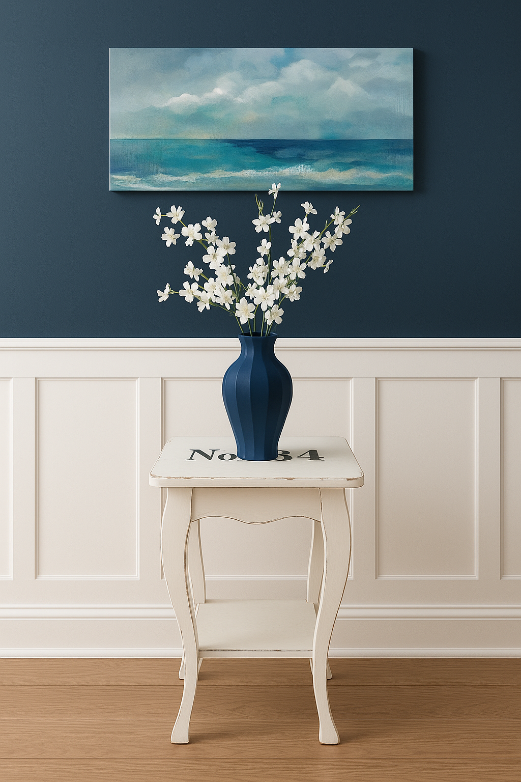 distressed white side table