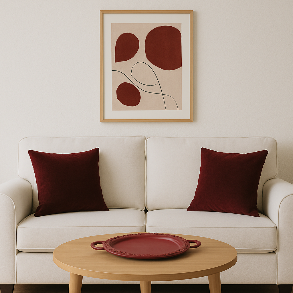 decorative maroon metal table tray – bold & functional accent