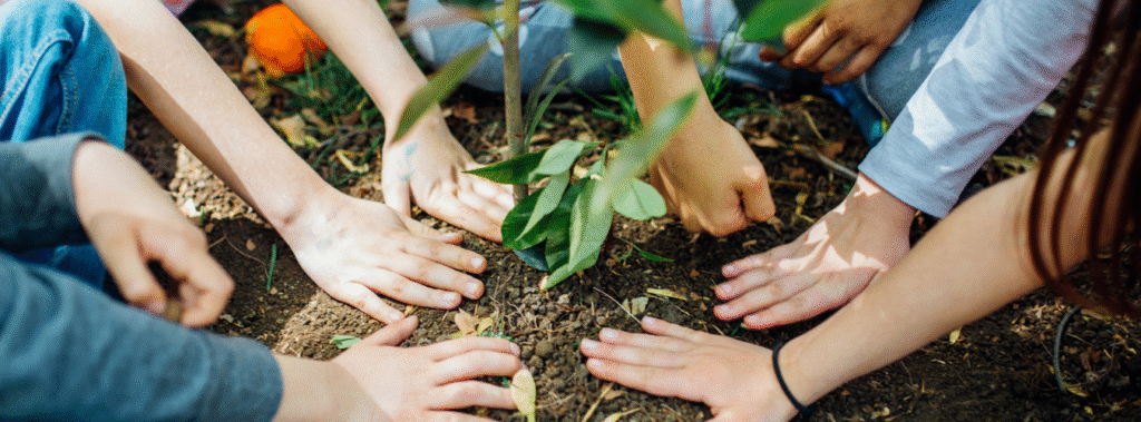 People planting on Earth Day.