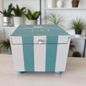 blue & white striped storage box – nautical farmhouse accent