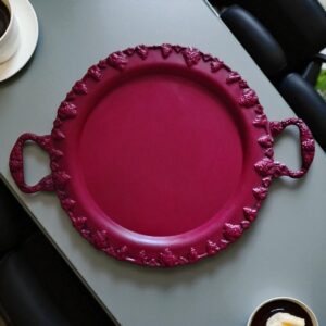 decorative maroon metal table tray – bold & functional accent