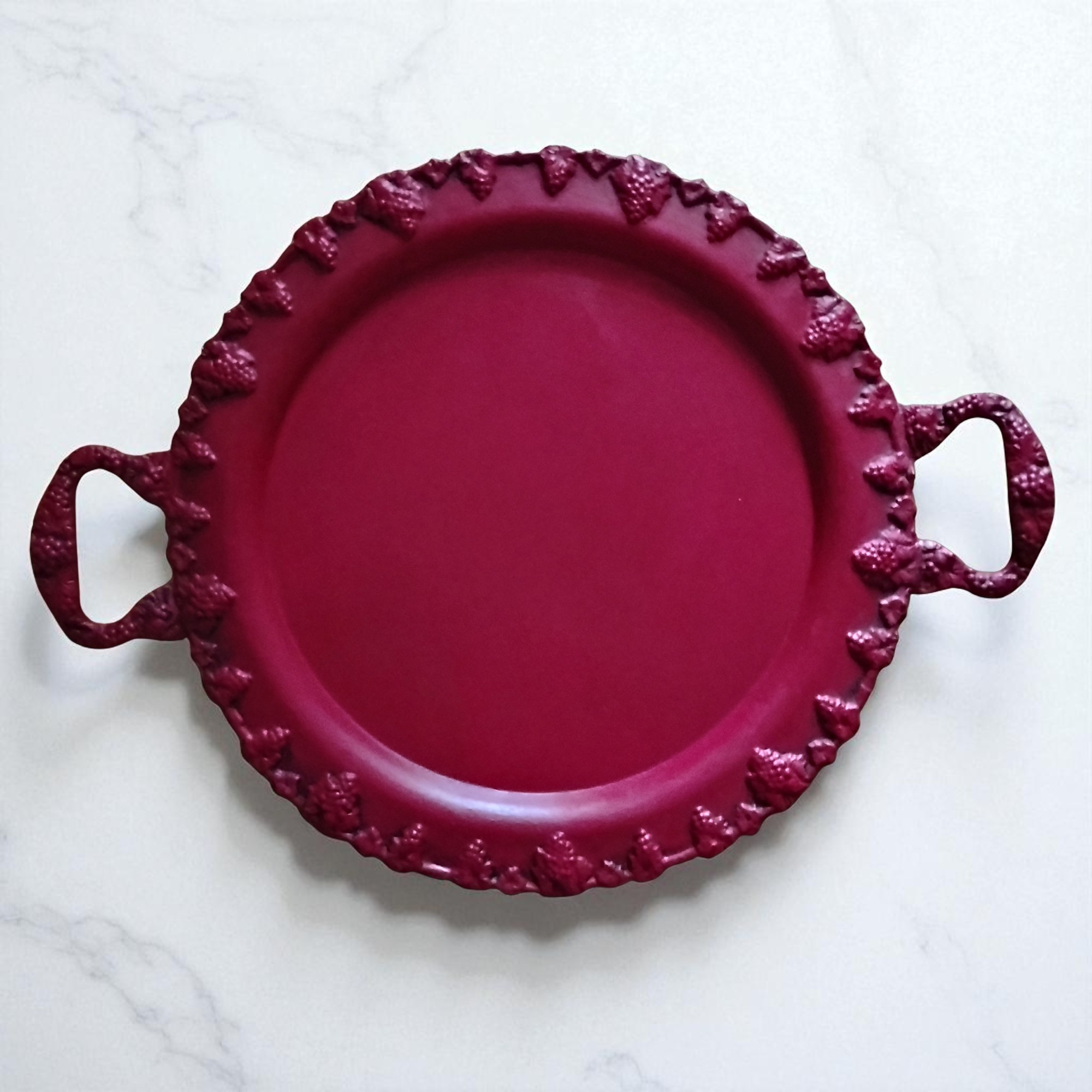 decorative maroon metal table tray – bold & functional accent