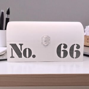 white wooden storage box no.66