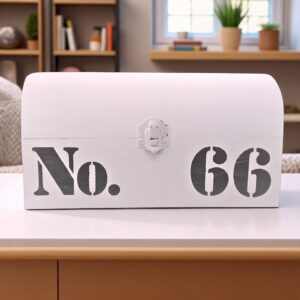 white wooden storage box no.66