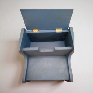 blue wooden step stool with storage