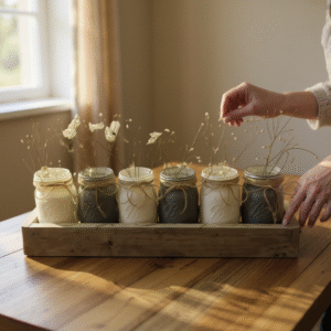 painted mason jars centerpiece, 6 set