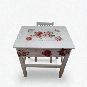 child's desk and chair floral transfer on the desk and chair