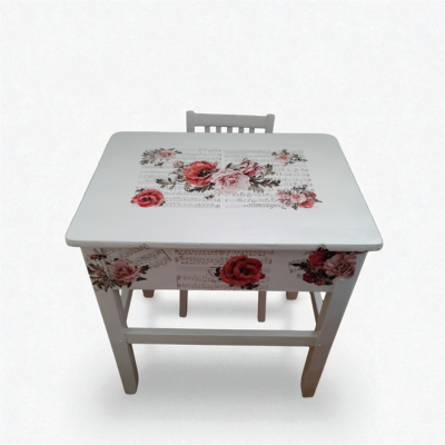 child's desk and chair floral transfer on the desk and chair