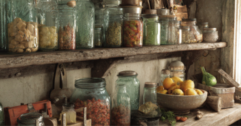 Mason jars filled with food.