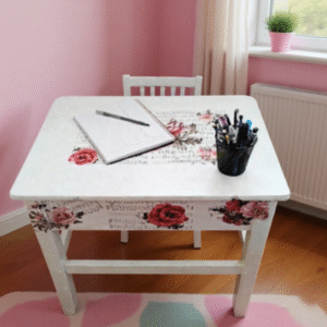child's desk with floral furniture transfer