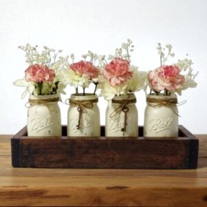 painted mason jars centerpiece, 4 set