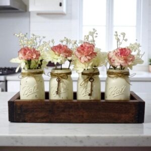 painted mason jars centerpiece, 4 set