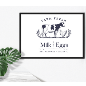 Print of cow, bull and calf.