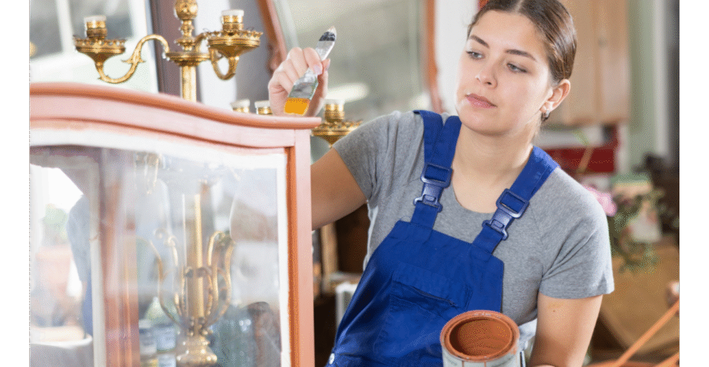 Woman painting a piece of furniture.