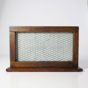 wooden chicken wire shelf