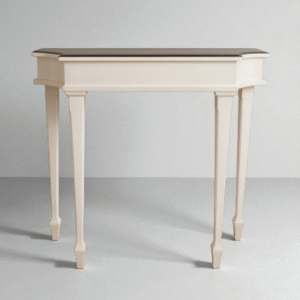 White entry way table.Top brown stain gel