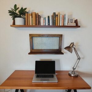 wooden chicken wire shelf