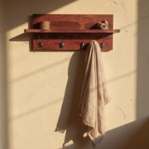 wood shelf with 4 hooks