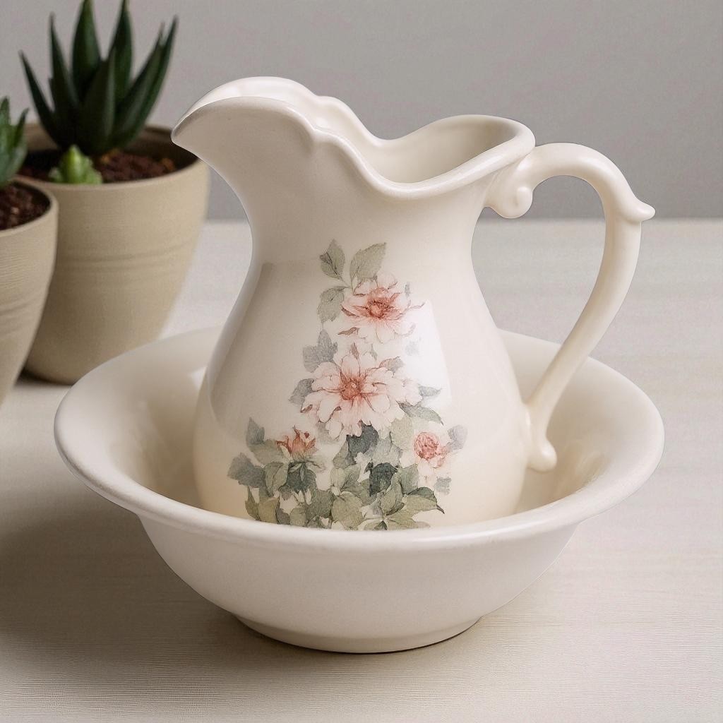vintage pitcher and wash basin